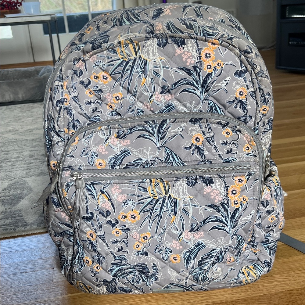 Vera Bradley quilted Campus Backpack laptop gray floral
